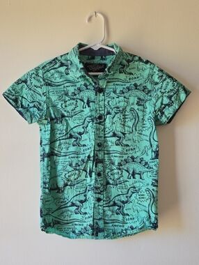 Eighty Eight Mint Green Dinosaur Print Short-Sleeve Button-Down Shirt